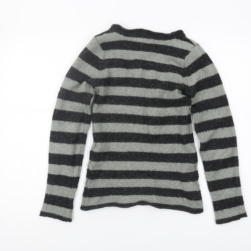 MNG Women's Grey Striped Jumper Size 8