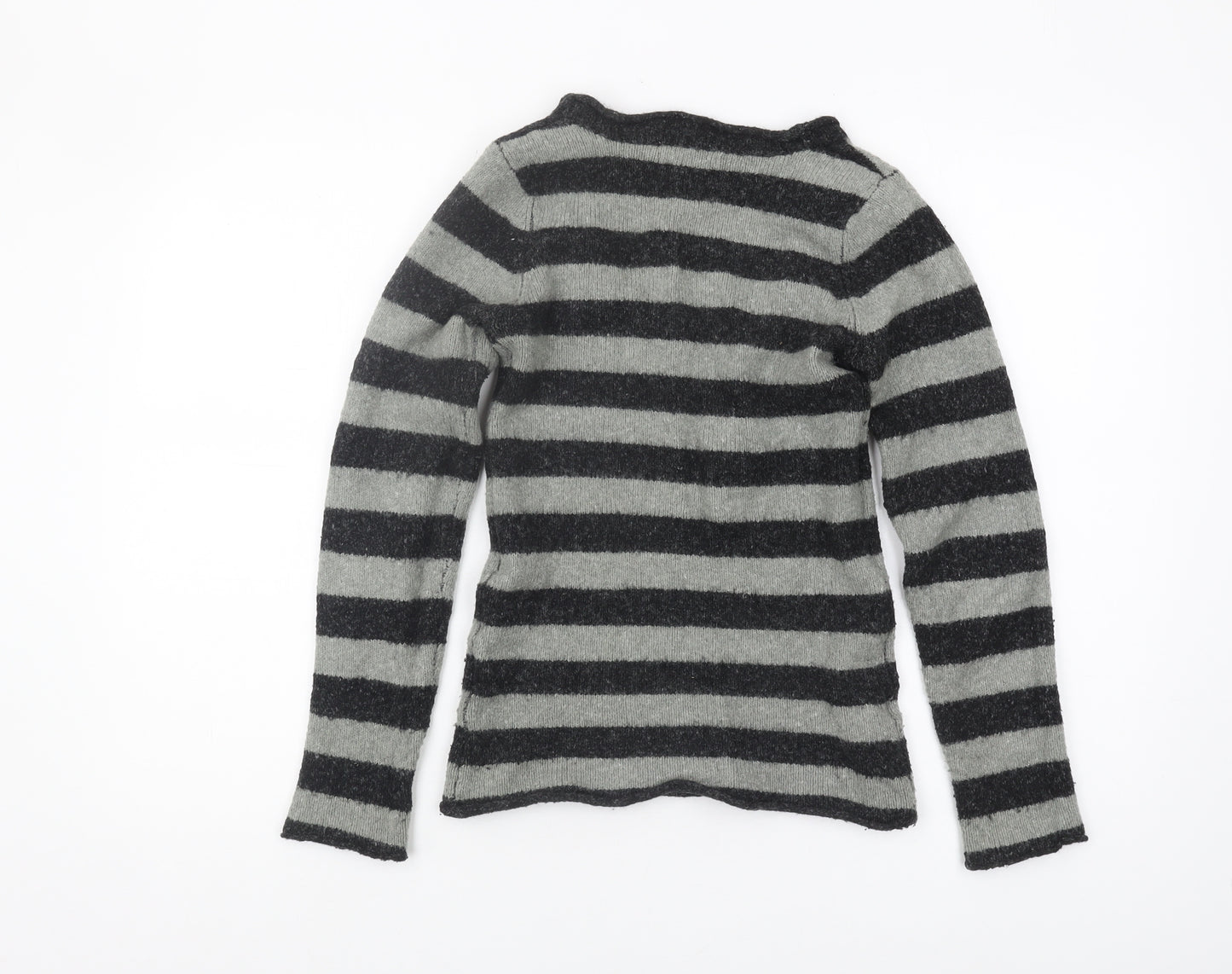 MNG Women's Grey Striped Jumper Size 8