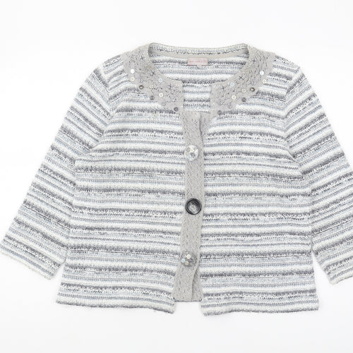 Marks & Spencer Women's Grey Striped Cardigan L