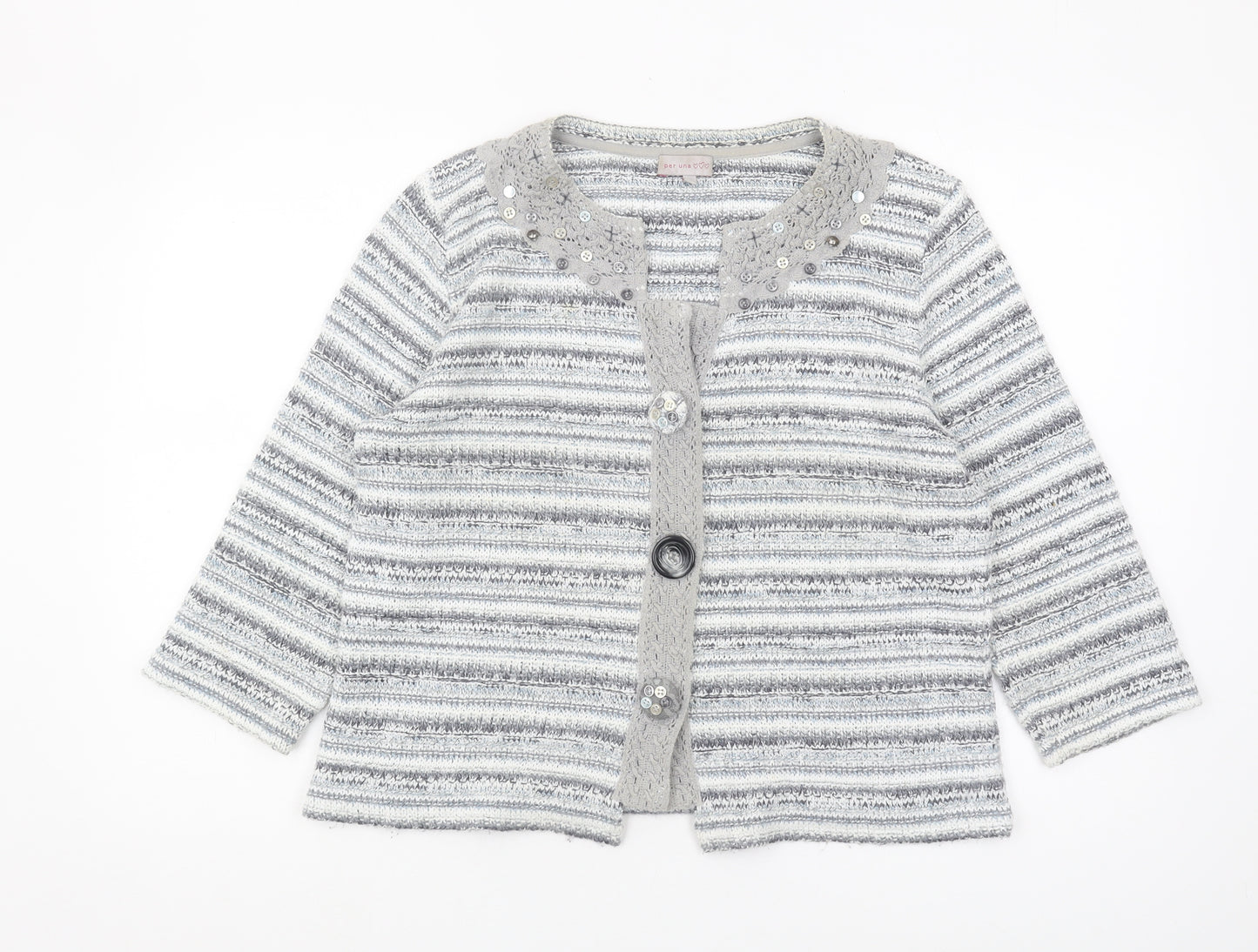 Marks & Spencer Women's Grey Striped Cardigan L