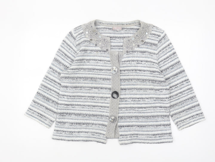 Marks & Spencer Women's Grey Striped Cardigan L
