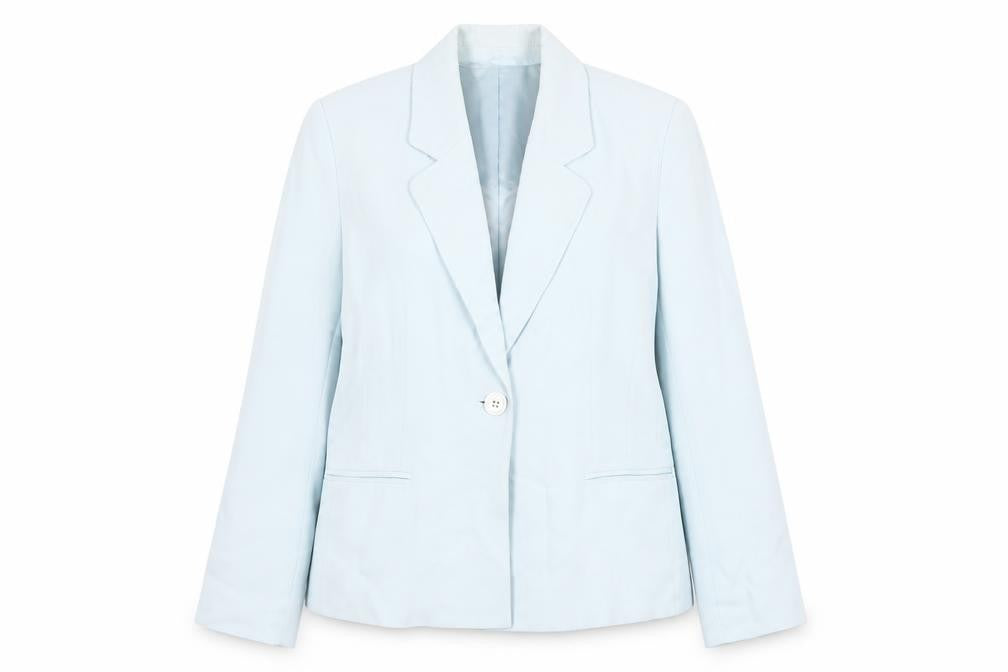Front view of Jaeger Women's Blue Blazer UK 8, Business Single Breasted