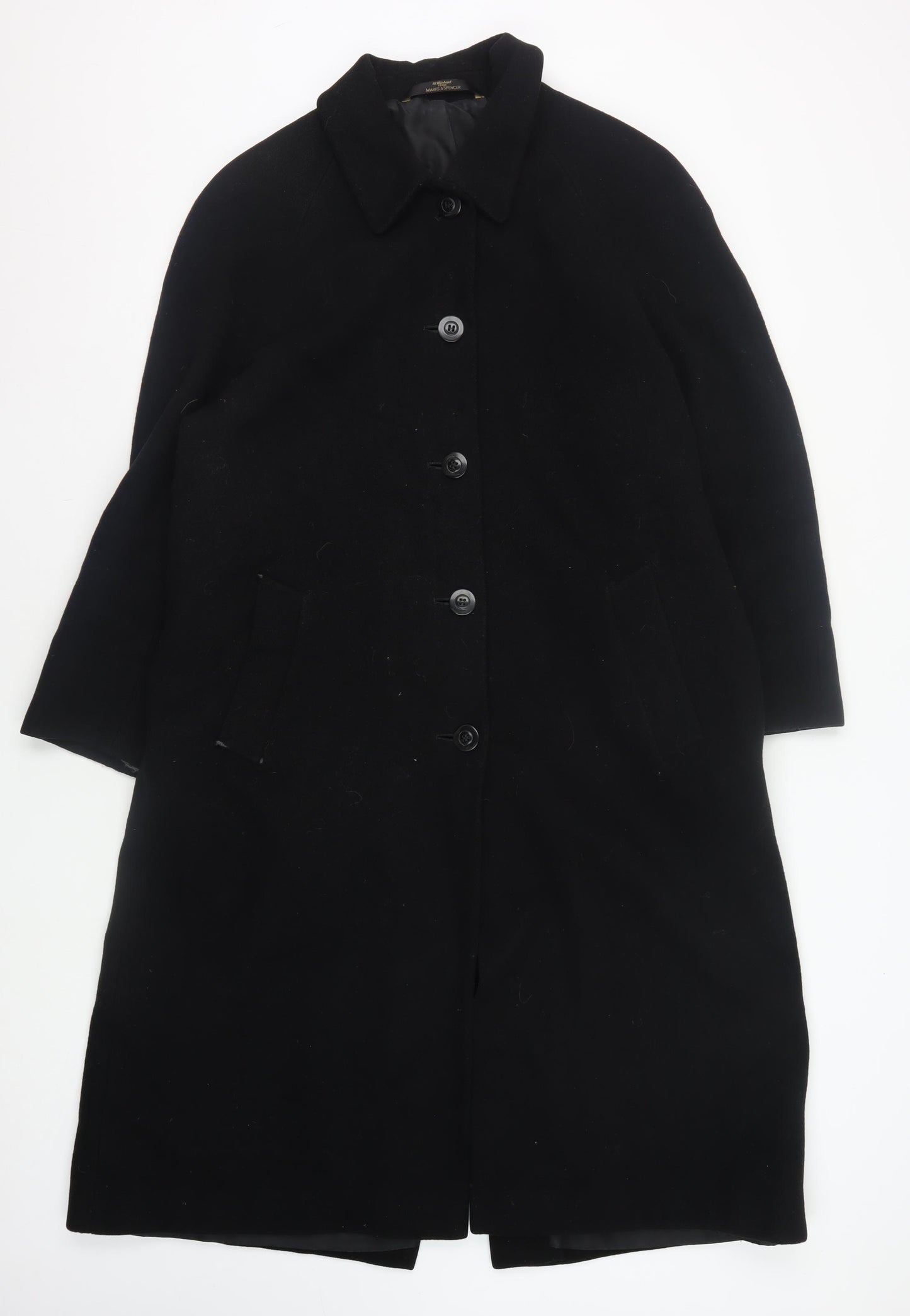Marks and Spencer Women's Black Wool Long Coat Size 14