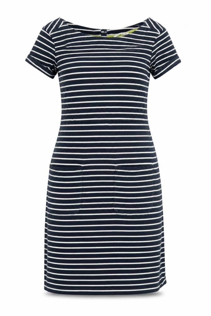 Front view of White Stuff Women's Black Striped Dress, size 8