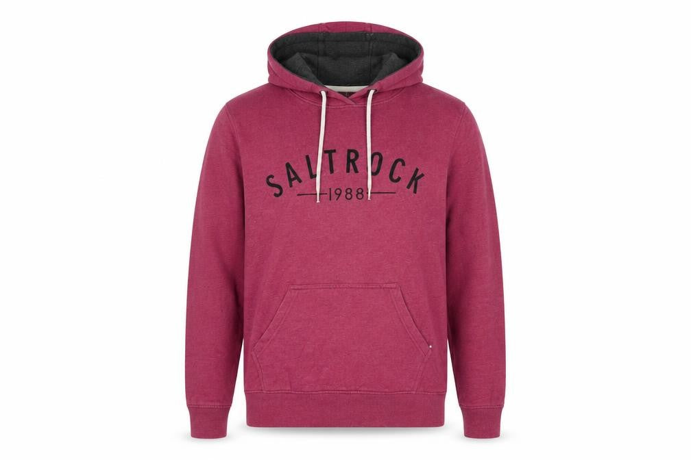 Front view of Saltrock women’s red graphic pullover hoodie, size UK 10