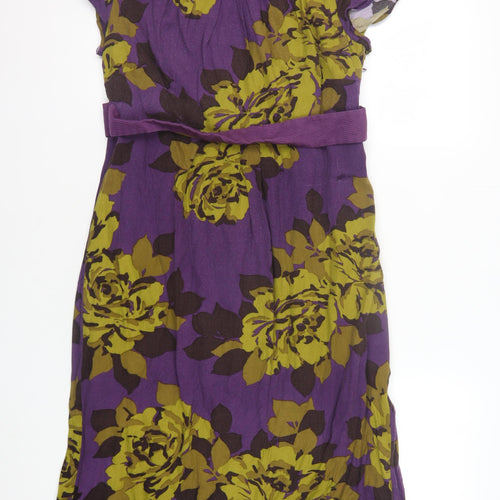 Boden Women's Purple Floral Belted Dress US10
