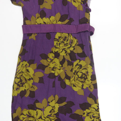 Boden Women's Purple Floral Belted Dress US10
