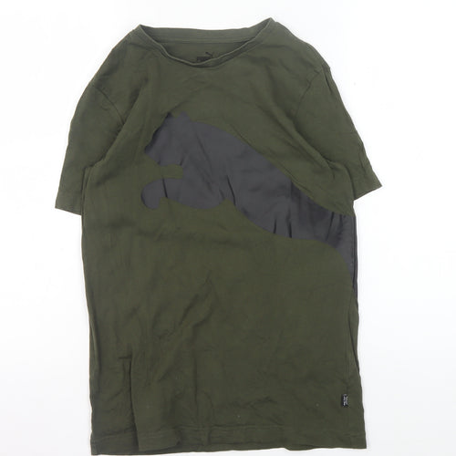 Puma Boys Green T-Shirt, Crew Neck, Logo, Size 11-12 Years