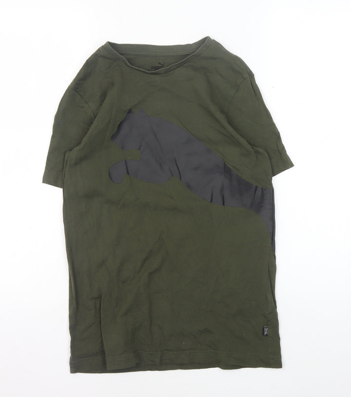 Puma Boys Green T-Shirt, Crew Neck, Logo, Size 11-12 Years