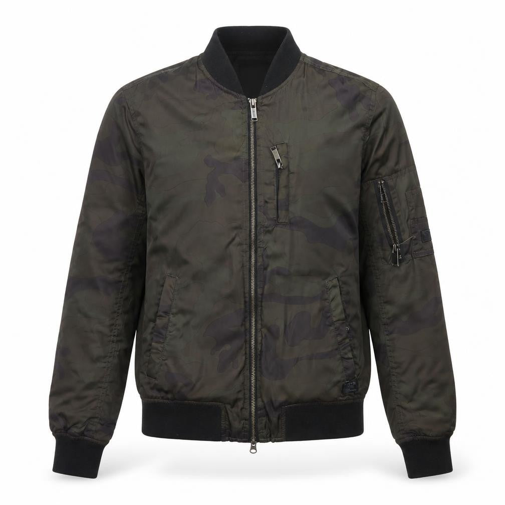 Front view of Firetrap Men's Green Camo Bomber Jacket S Regular Fit