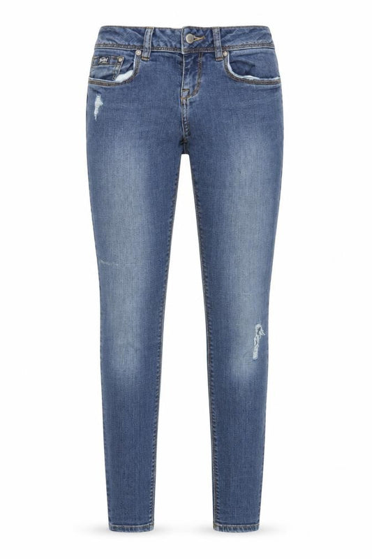 Front view of SuperDry women’s blue skinny jeans, size UK 26