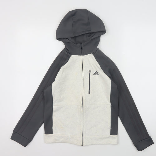 Adidas Boys Full Zip Hoodie, Black Grey, 9-10 Years