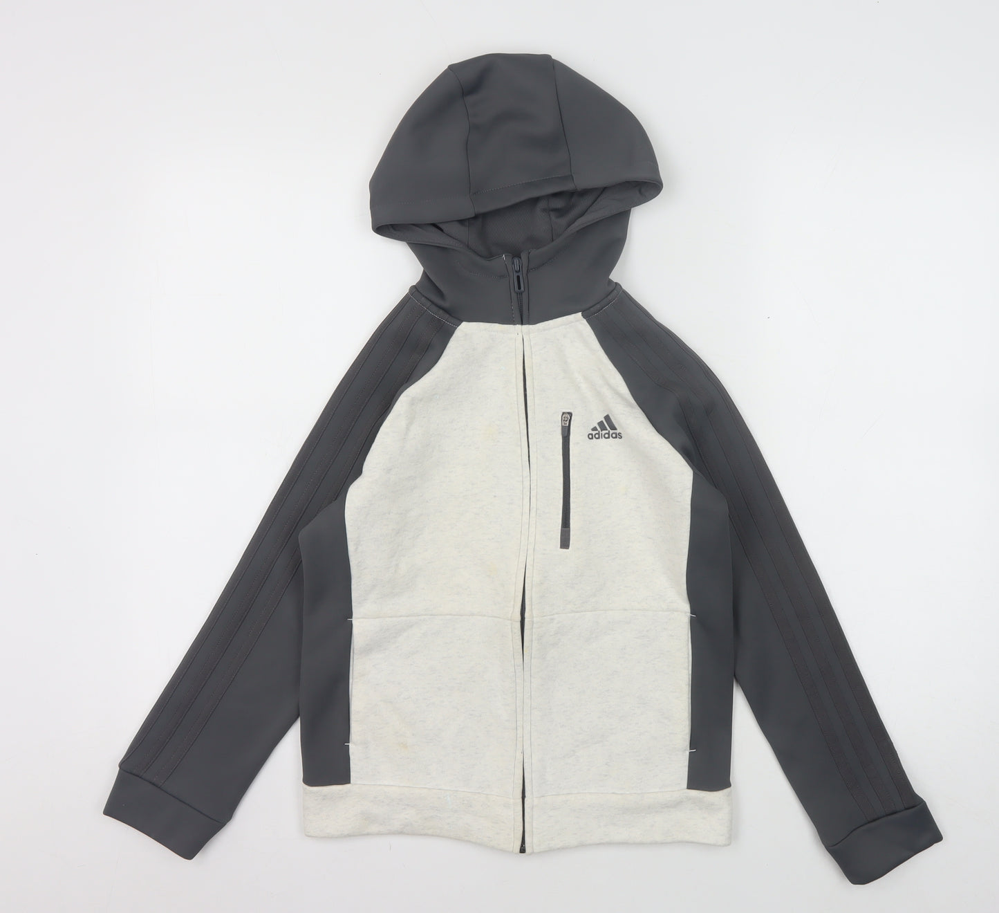 Adidas Boys Full Zip Hoodie, Black Grey, 9-10 Years
