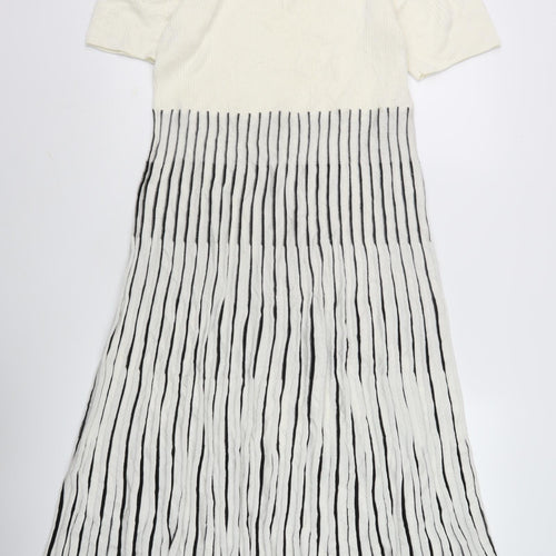 Marks & Spencer Women's Ivory Black Striped Dress, Size 16