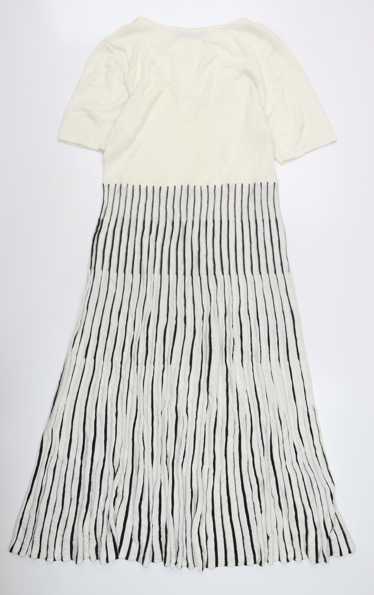 Marks & Spencer Women's Ivory Black Striped Dress, Size 16