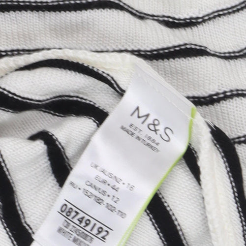 Marks & Spencer Women's Ivory Black Striped Dress, Size 16
