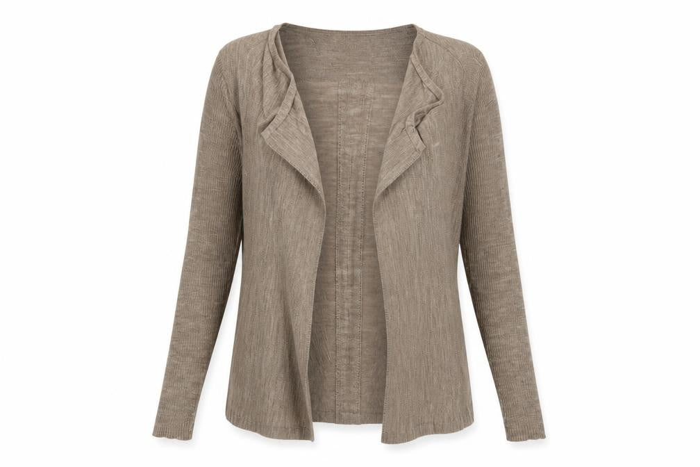 Front view of Maddison Women's Beige Open Front Cardigan -, size M, Merino Wool