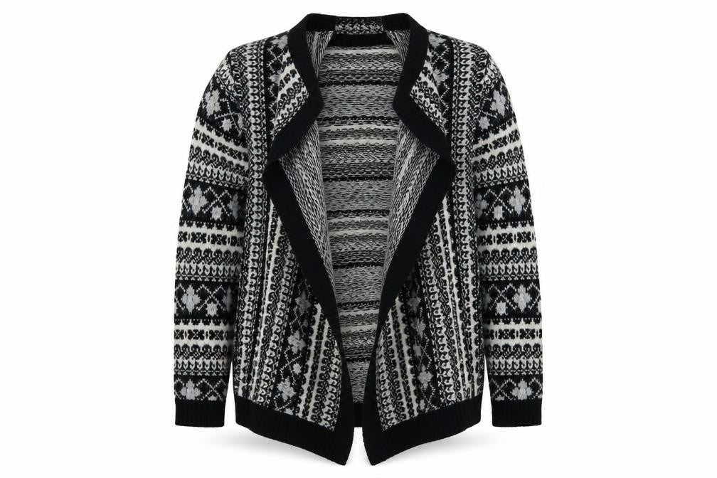 Front view of Oasis Women’s Black Fair Isle Cardigan M