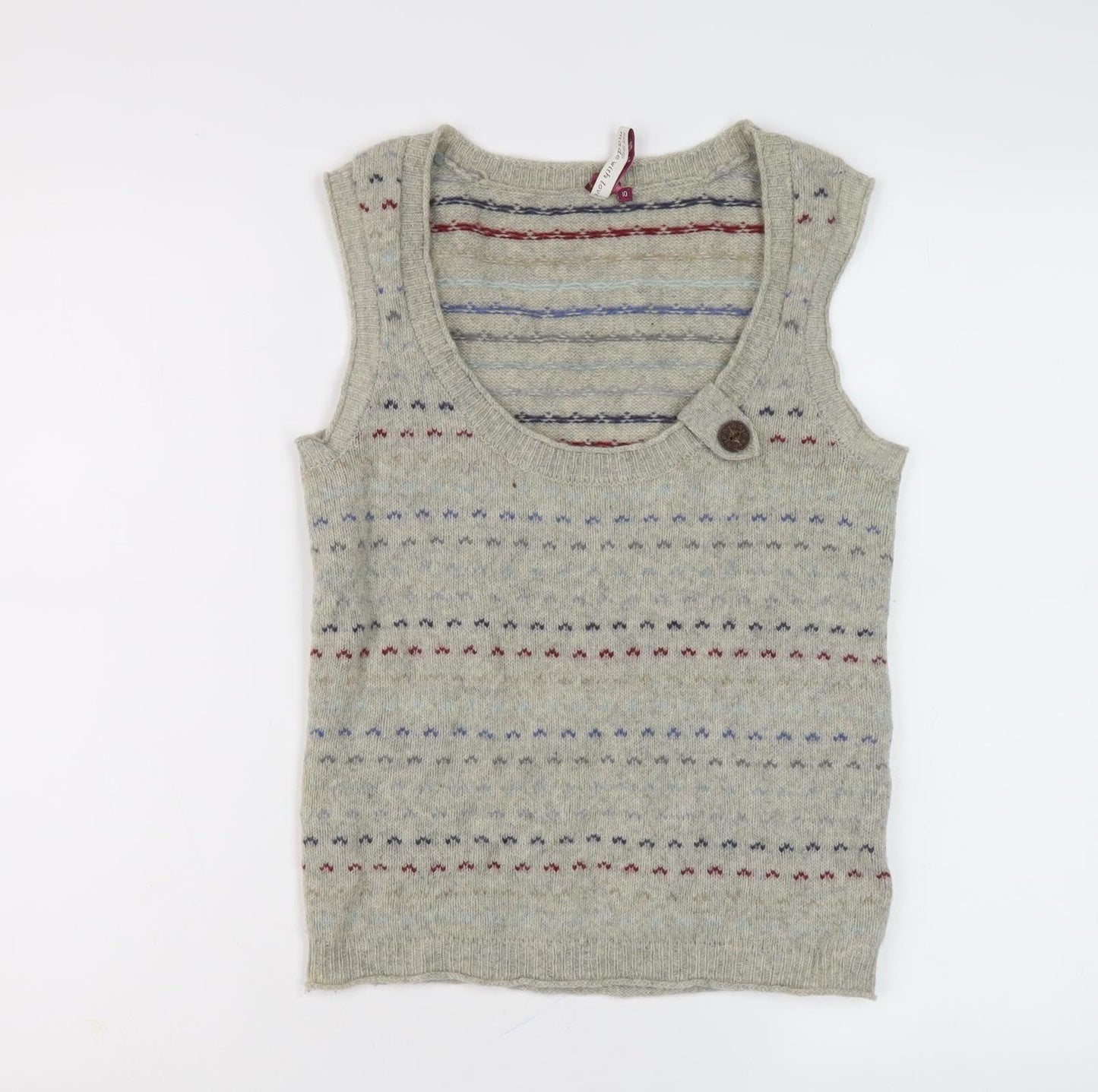White Stuff Women's Grey Wool Striped Vest Size 10