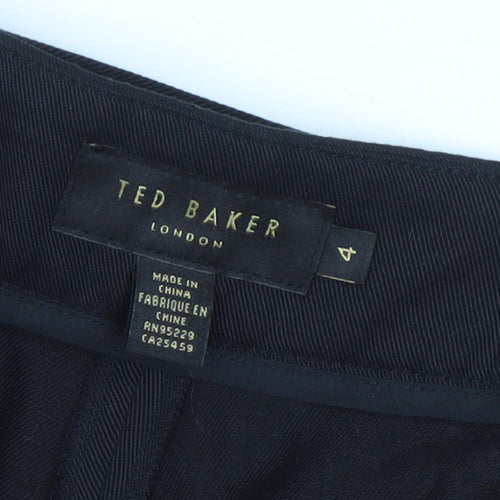Ted Baker Women's Black Cotton Belted Trousers Size 4