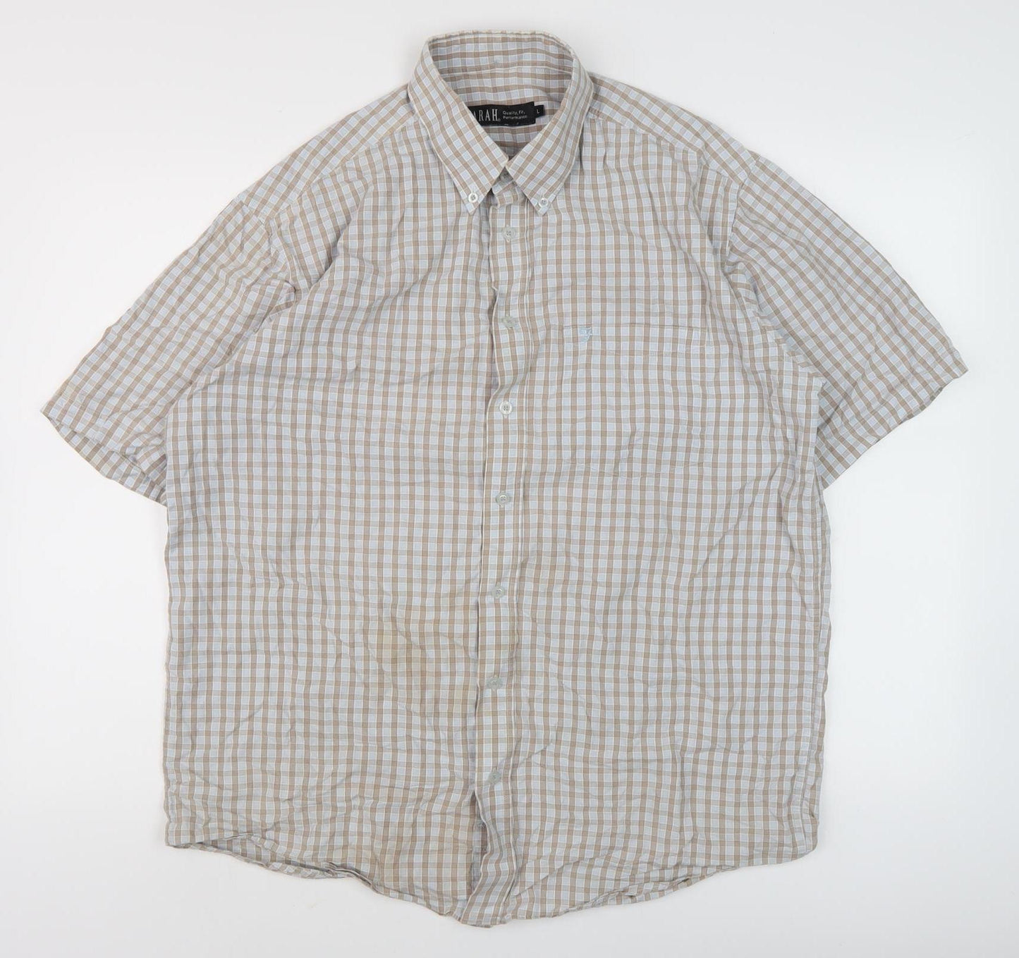 Farah Men's Beige Check Short Sleeve Shirt L
