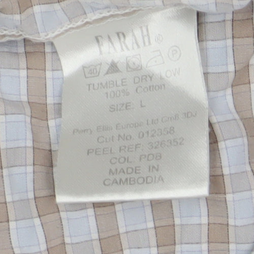 Farah Men's Beige Check Short Sleeve Shirt L