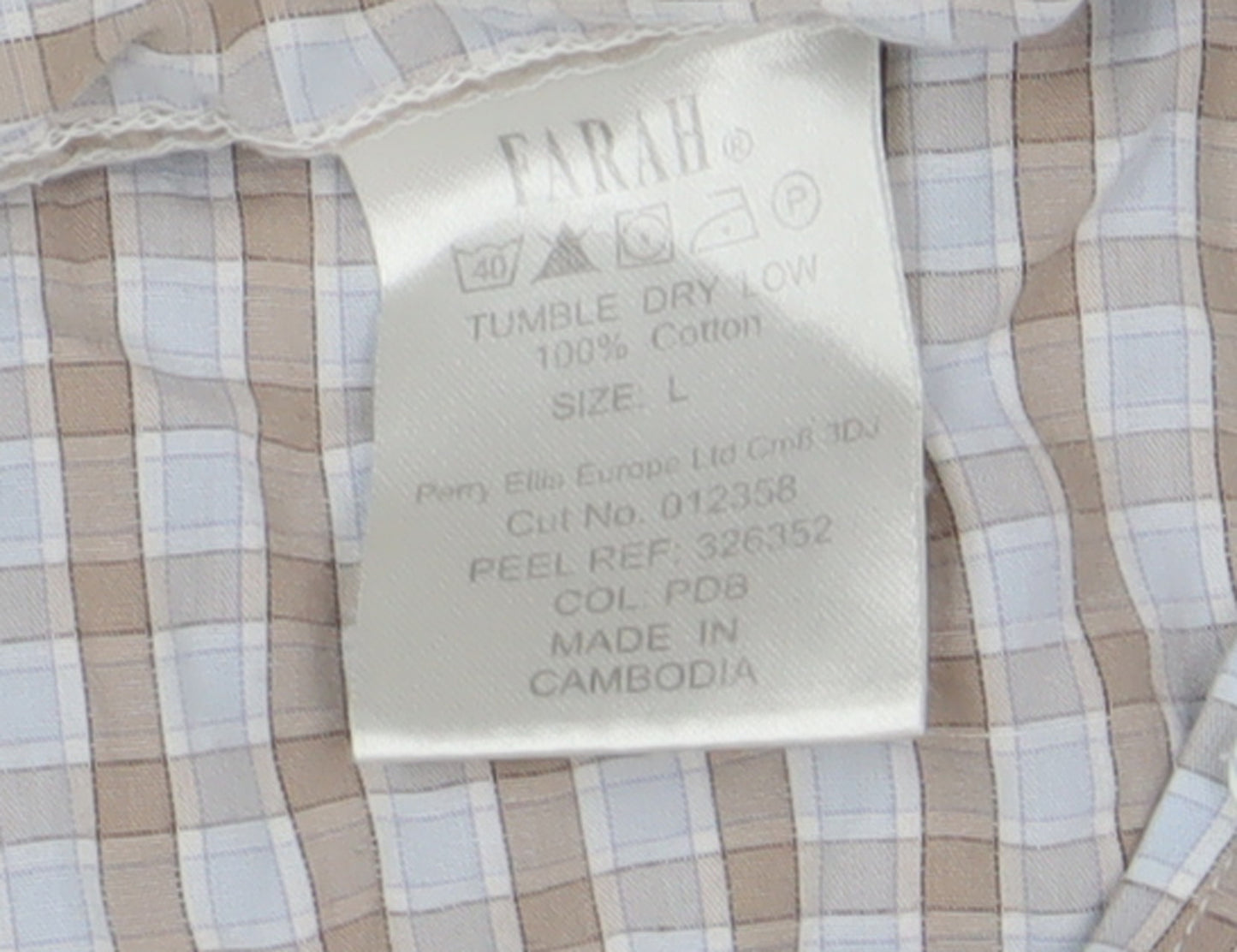 Farah Men's Beige Check Short Sleeve Shirt L