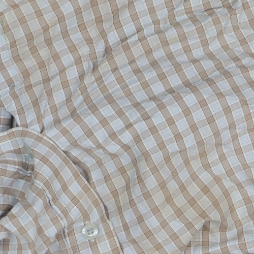 Farah Men's Beige Check Short Sleeve Shirt L