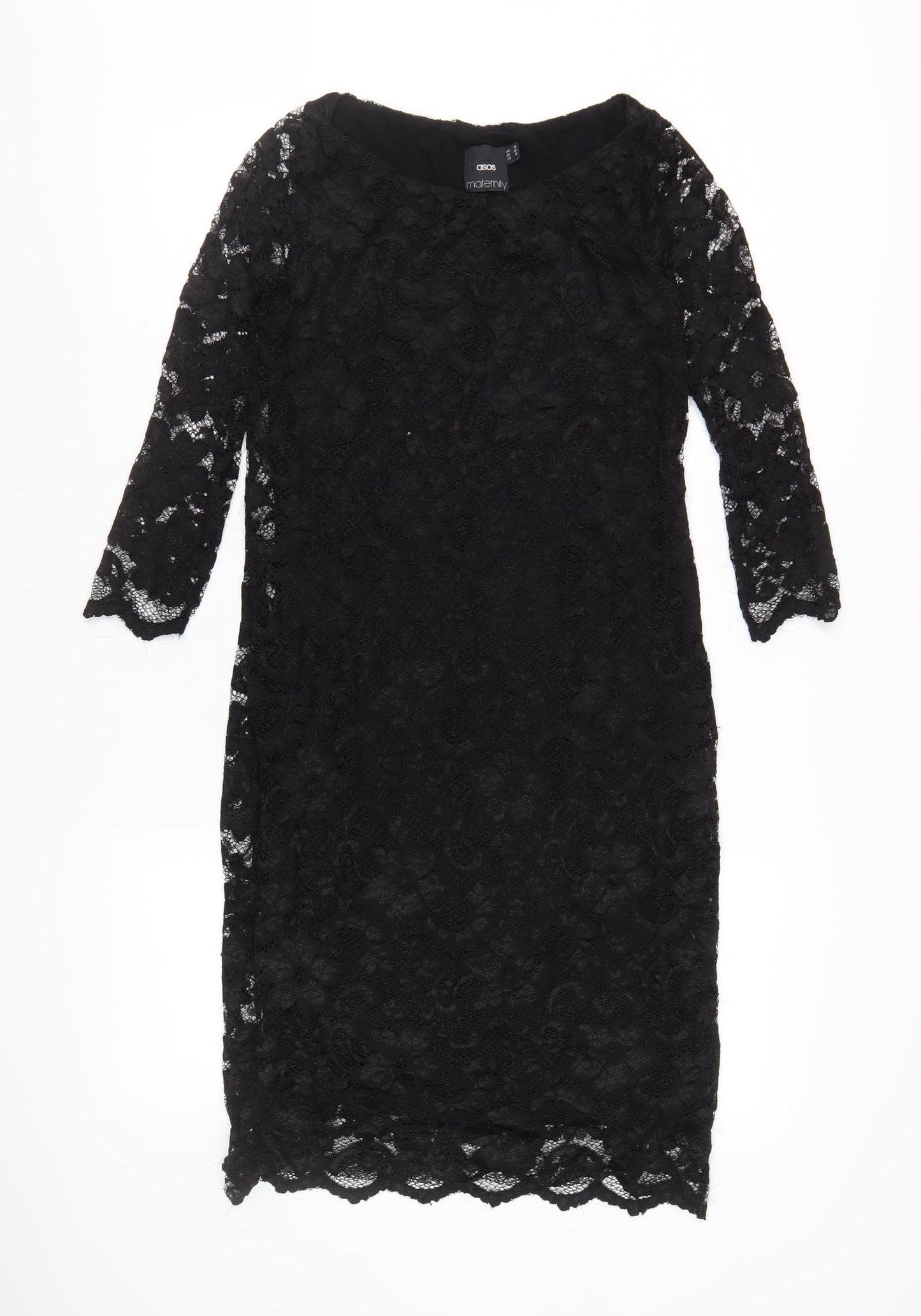 ASOS Black Maternity Lace Dress, Size 10, 3/4 Sleeve