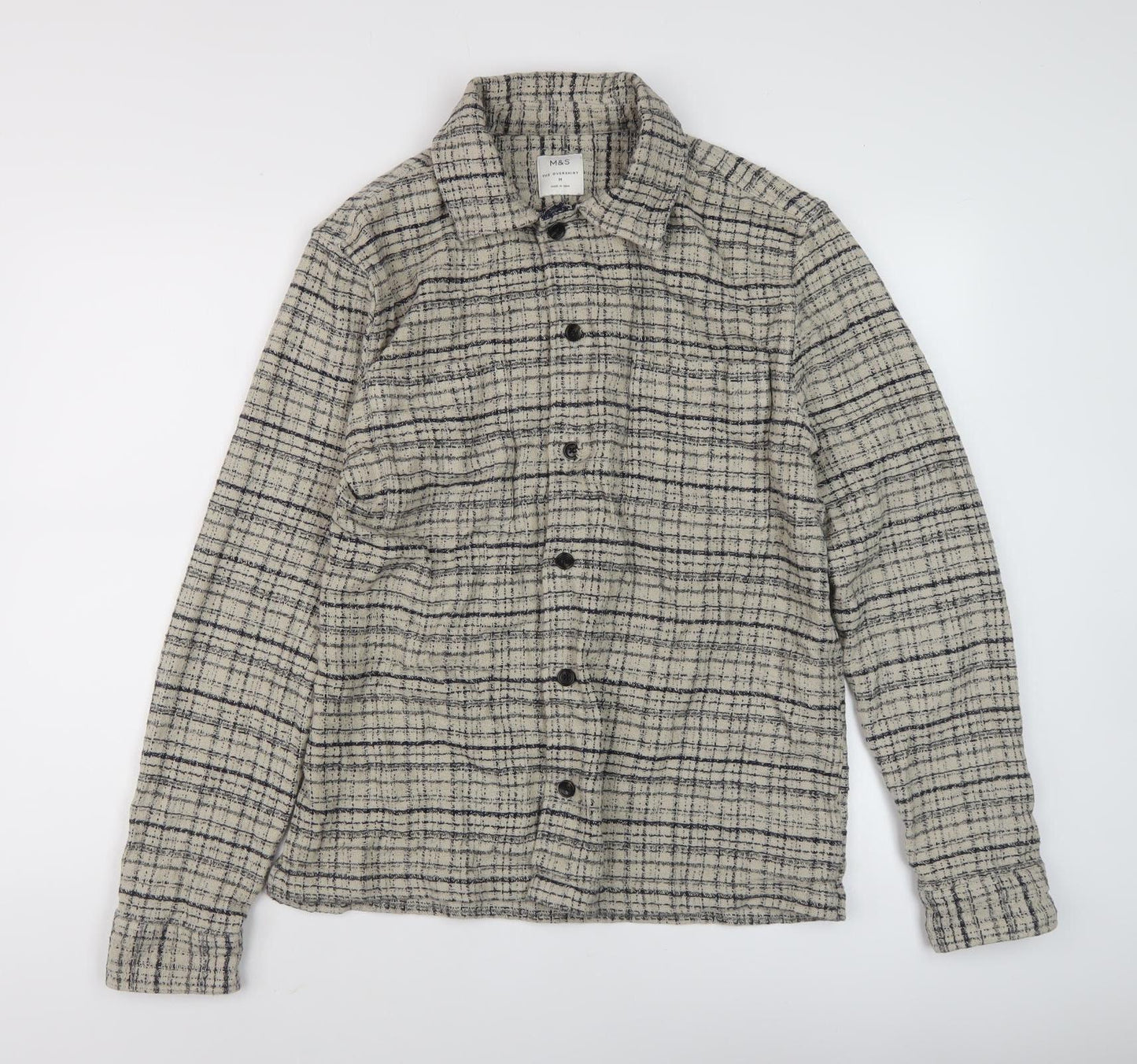 Marks and Spencer Beige Check Men's Long Sleeve Shirt