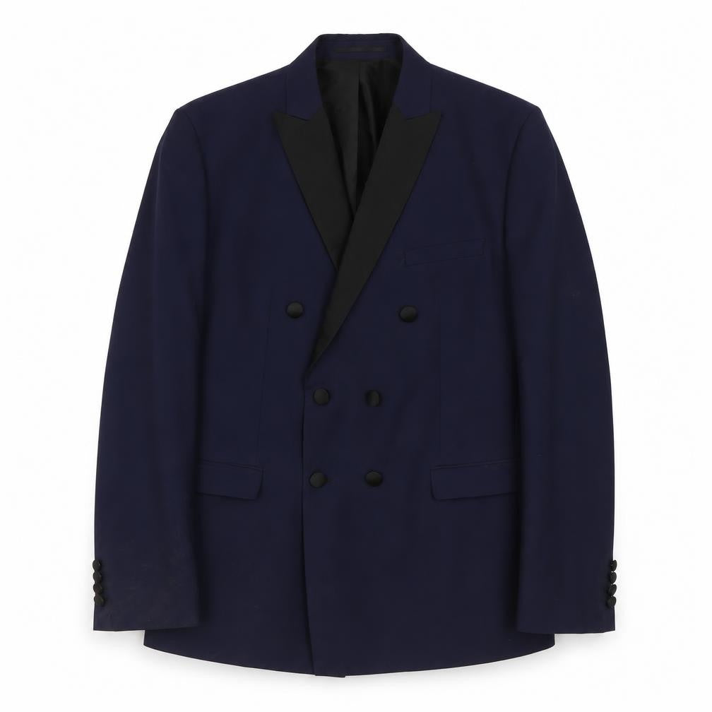 Front view of Selected Homme Men's Blue Double-Breasted Blazer 40R