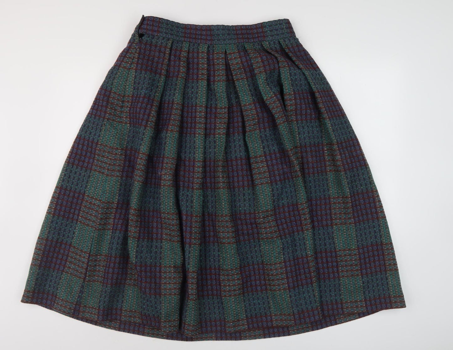 St Michael Women's Multicoloured Pleated Wool Skirt, Size 16