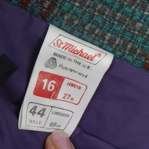 St Michael Women's Multicoloured Pleated Wool Skirt, Size 16