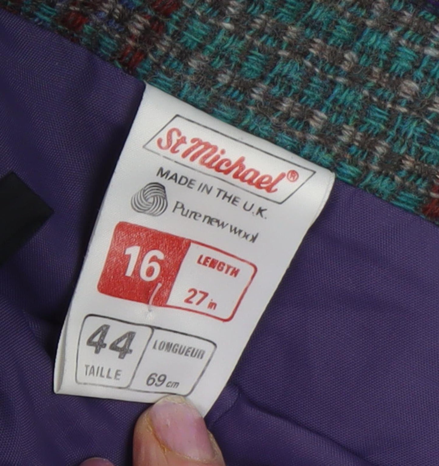 St Michael Women's Multicoloured Pleated Wool Skirt, Size 16