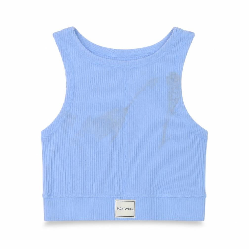 Front view of Jack Wills Women's Blue Cotton Tank Top, size 8, Crew Neck