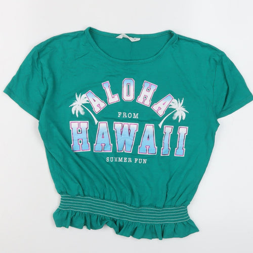 Candy Couture Green Cropped T-Shirt for Girls, 11 Years