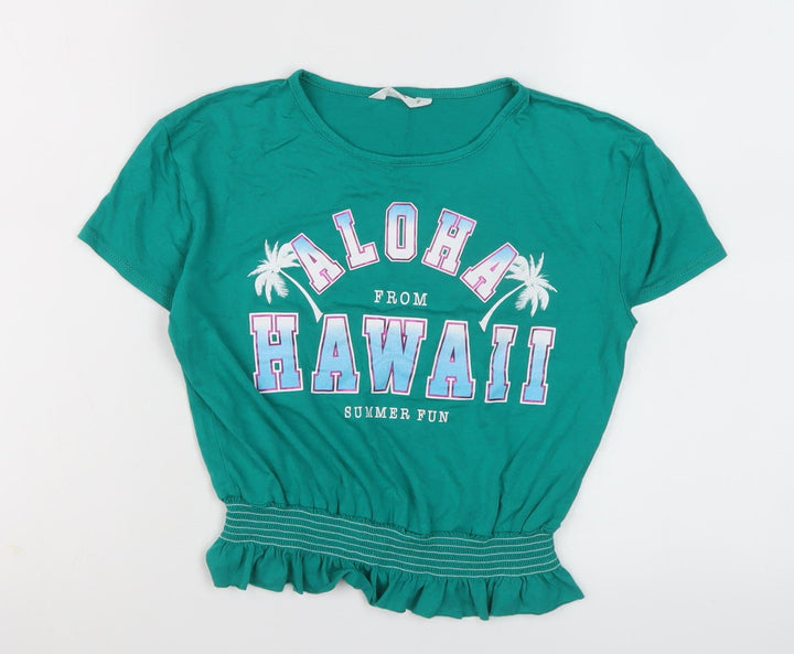 Candy Couture Green Cropped T-Shirt for Girls, 11 Years