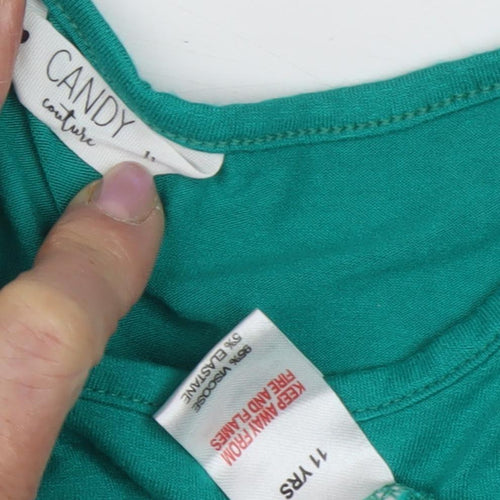 Candy Couture Green Cropped T-Shirt for Girls, 11 Years