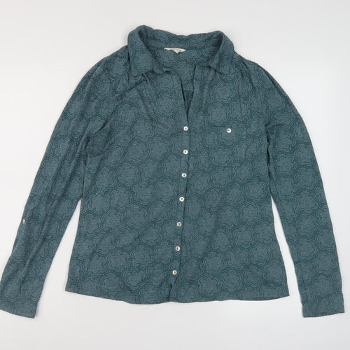 White Stuff Women's Green Geometric Button-Up Shirt, Long Sleeve