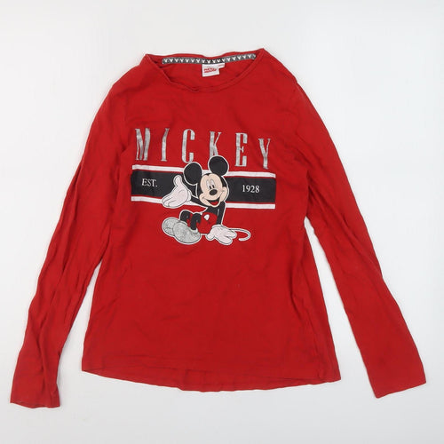 Disney Girls Red Mickey Mouse T-Shirt Age 11-12 Crew Neck