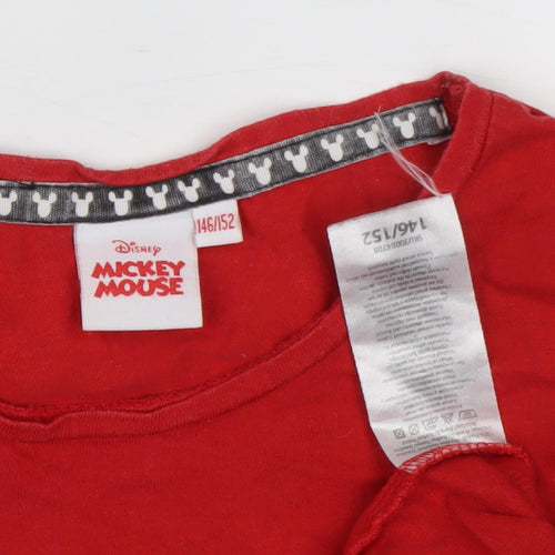 Disney Girls Red Mickey Mouse T-Shirt Age 11-12 Crew Neck