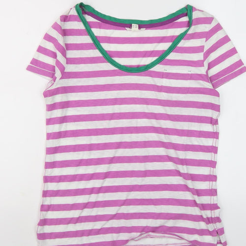 White Stuff Women's Purple Striped T-Shirt, Size 10, Scoop Neck
