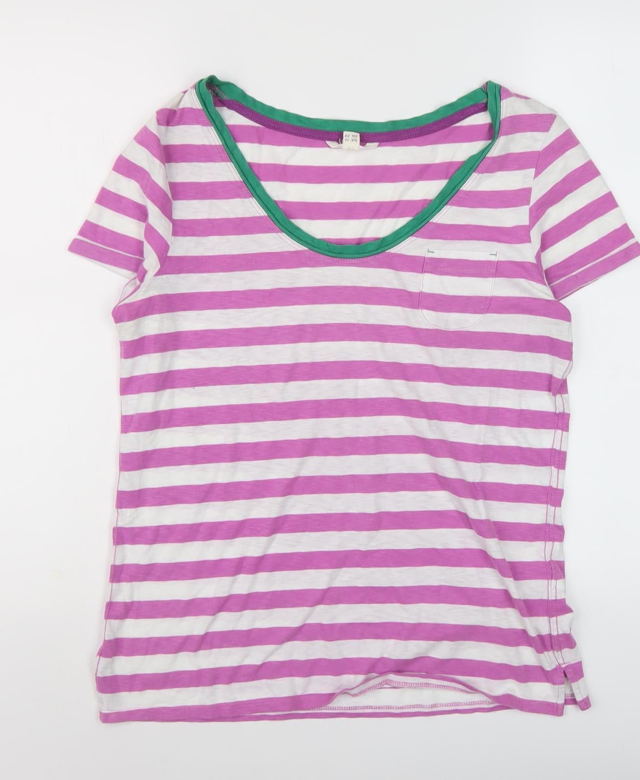 White Stuff Women's Purple Striped T-Shirt, Size 10, Scoop Neck
