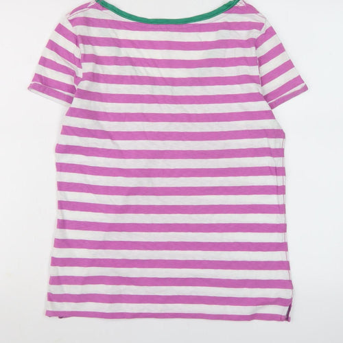White Stuff Women's Purple Striped T-Shirt, Size 10, Scoop Neck