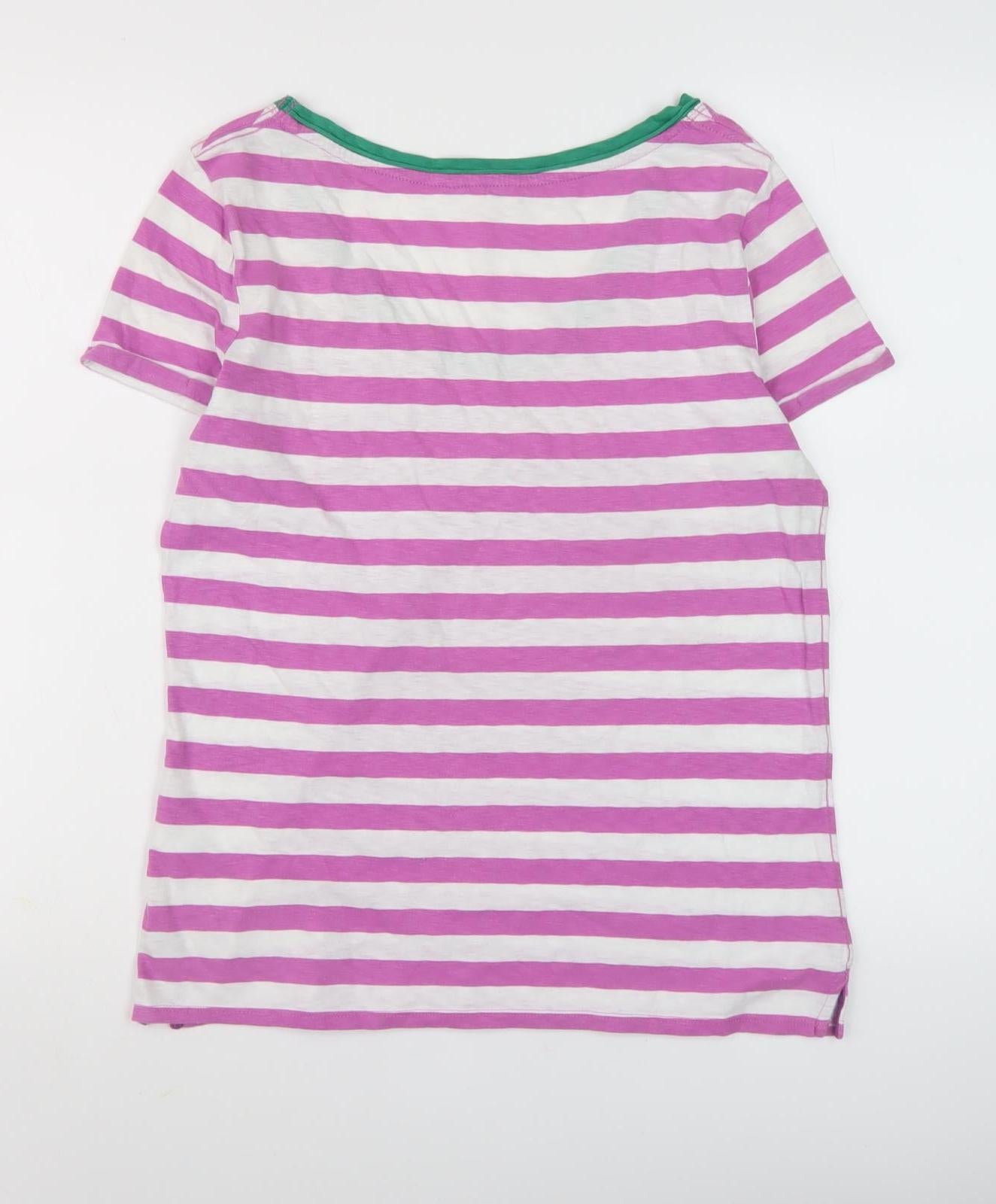 White Stuff Women's Purple Striped T-Shirt, Size 10, Scoop Neck