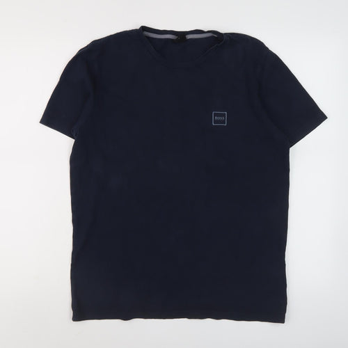 Boss Men's Blue Crew Neck T-Shirt M - Stylish Logo Accent