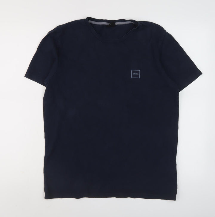Boss Men's Blue Crew Neck T-Shirt M - Stylish Logo Accent