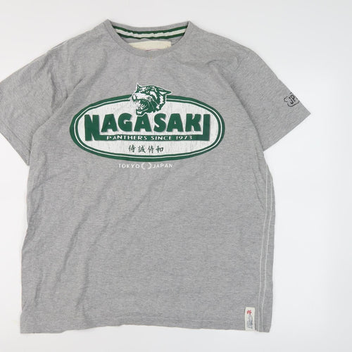 Men's Grey Cotton Graphic T-Shirt, Size L, Casual