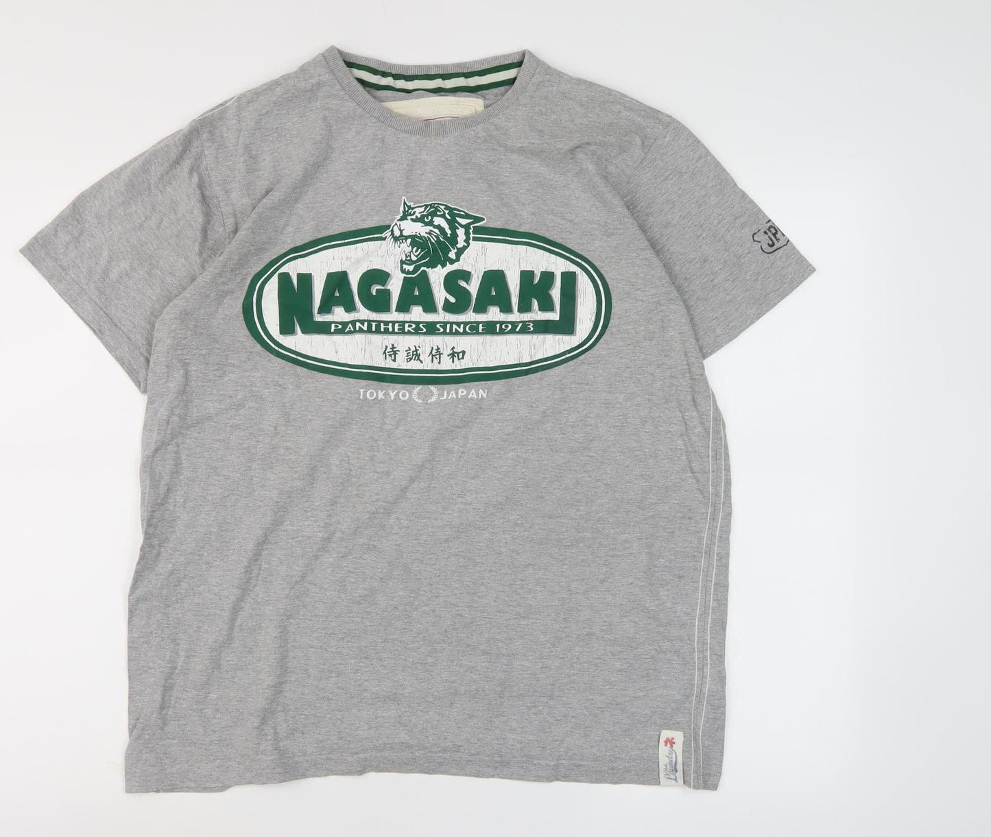 Men's Grey Cotton Graphic T-Shirt, Size L, Casual