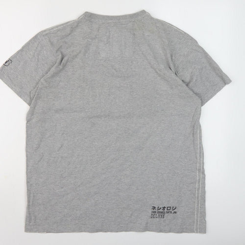 Men's Grey Cotton Graphic T-Shirt, Size L, Casual